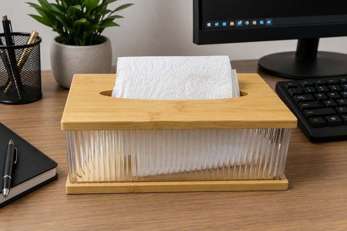 Bamboo Transparent Water Ripple Tissue Box / serviette box