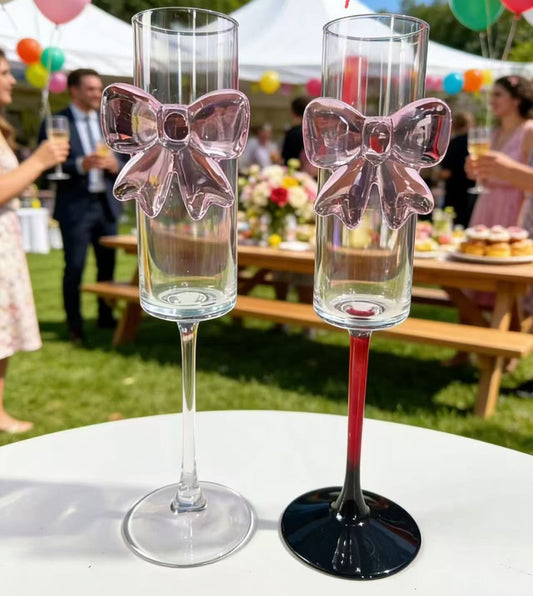 Pink Bow Champagne Flutes