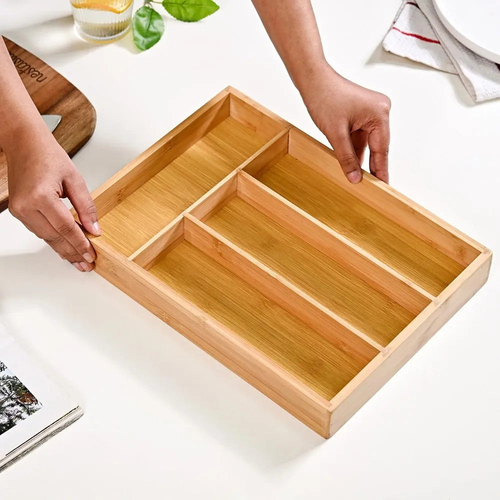 Bamboo Cutlery Tray With 4 Slots