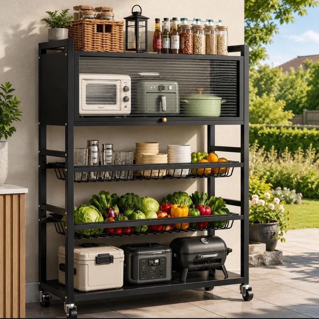 3 Layer+ Cabinet Multifunctional Kitchen Storage Shelf Rack with Detachable Mesh Baskets & Universal Wheels