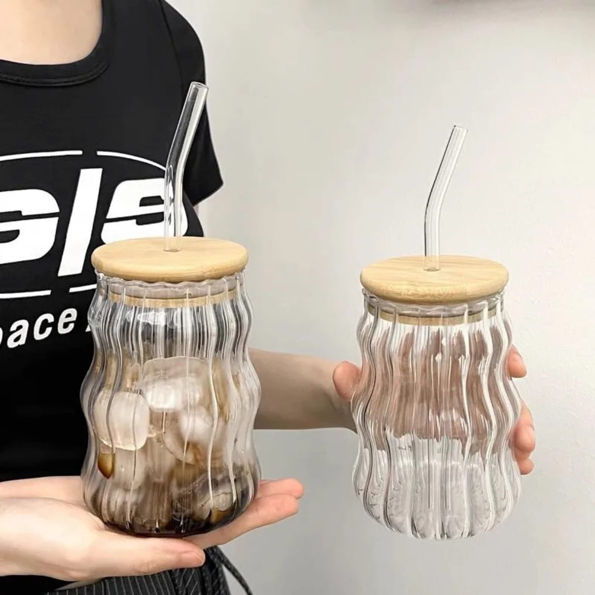 Textured Glass Bamboo Lid Tumbler