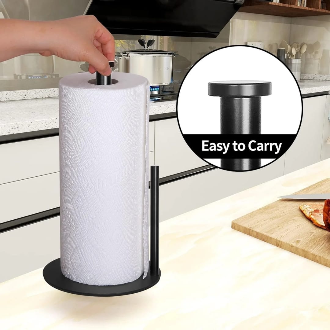 Stainless Steel Paper Towel Holder Weighted Base Vertical Kitchen Roll Dispenser Durable Non-slip Roll Organizer