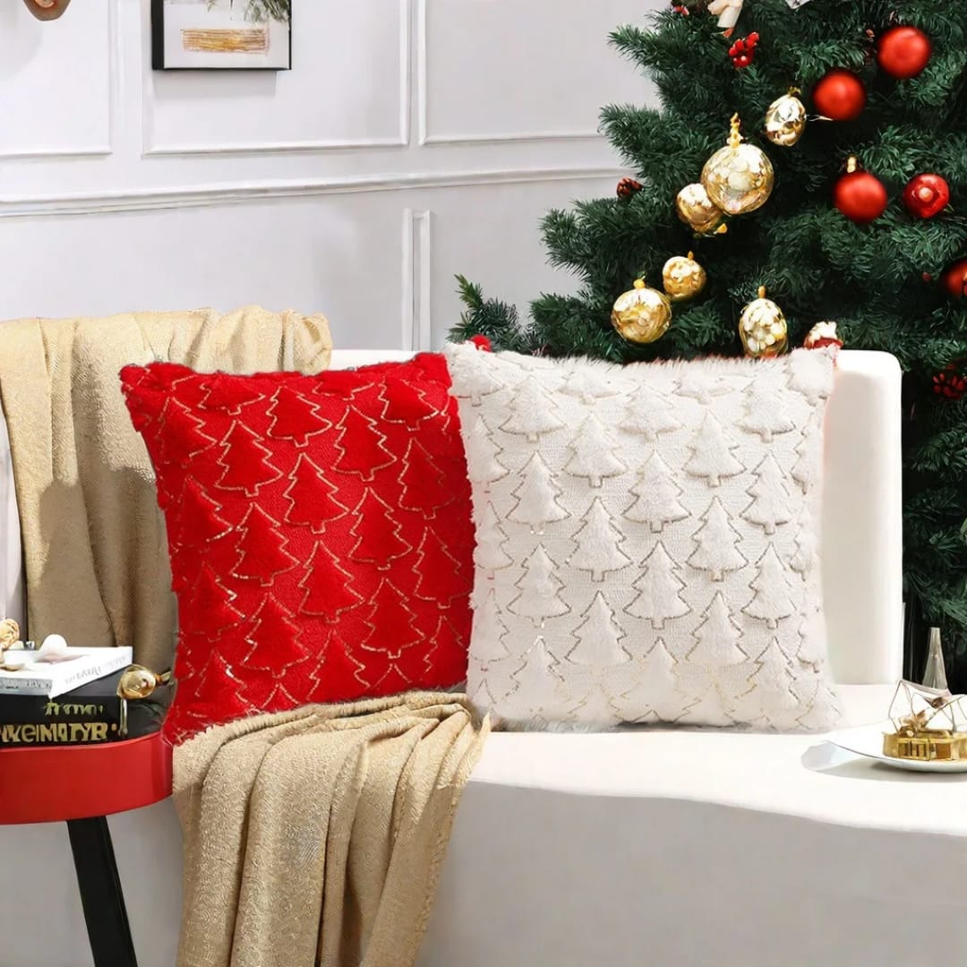 Christmas Tree Glitter Plush Cushion Cover Home Decor Pillowcase