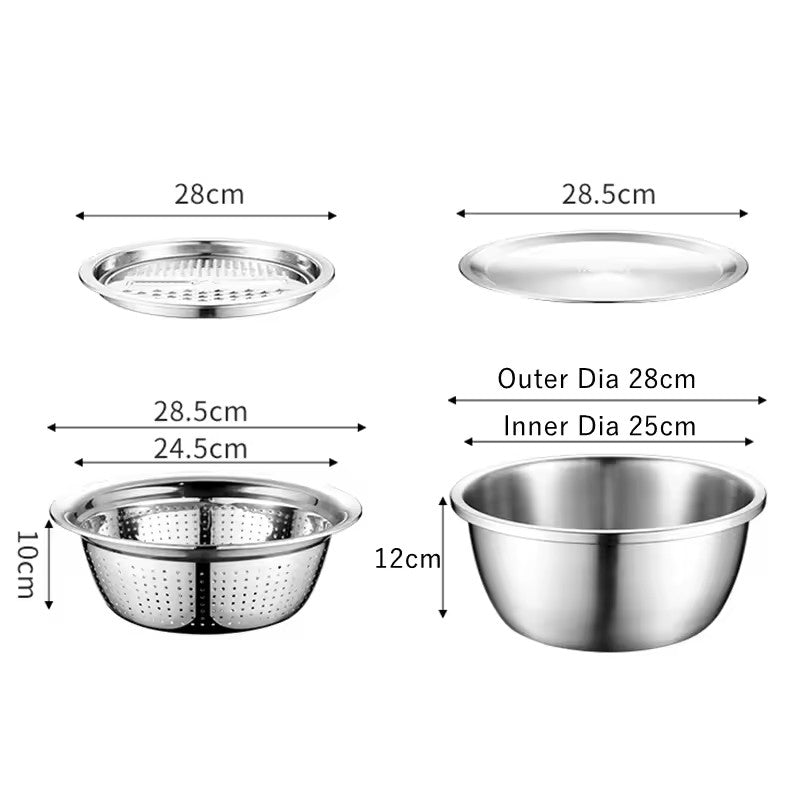 26cm 4PCS Set 304 colander Stainless Steel Bowl with Lid