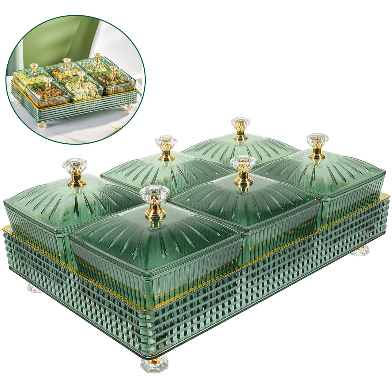 Multipurpose Acrylic Square Candy Serving Plate Bowl Stand with Base Tray