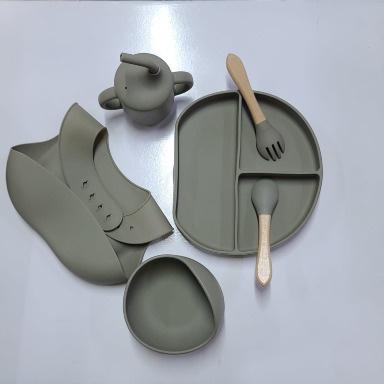 Silicone Baby Feeding Set with Suction Plate Bowl Bib Spoon Fork Cup | Food Grade BPA Free Baby Feeding Set for Self Feeding