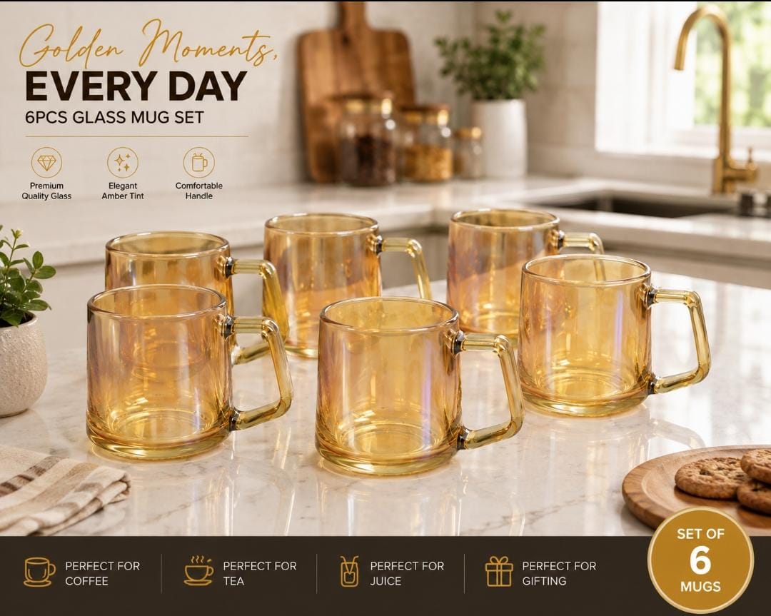 Golden Glow Glass Mug with Handle