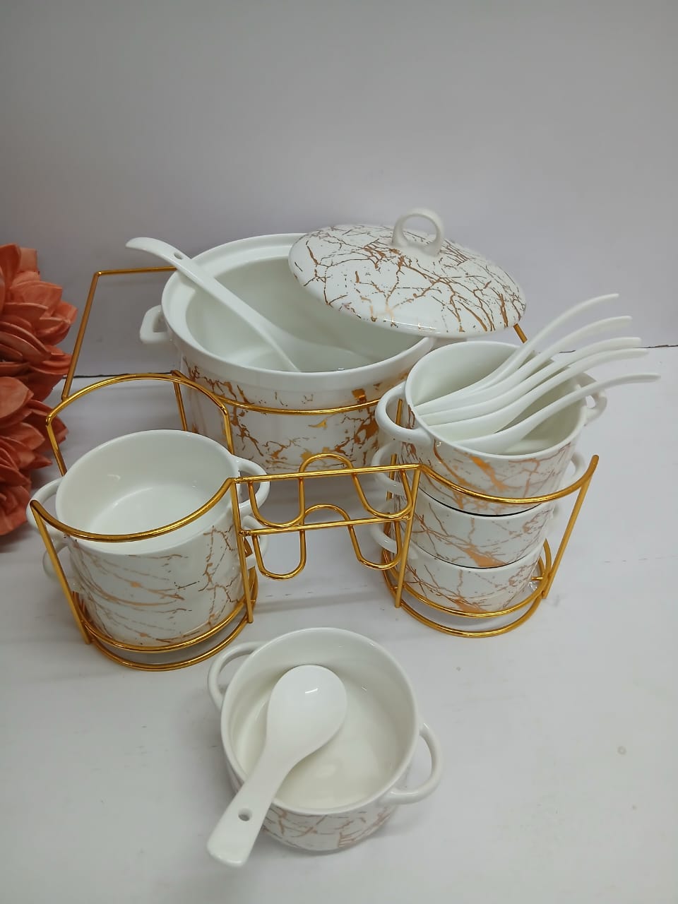 15PCS SOUP CEREMIC SET white