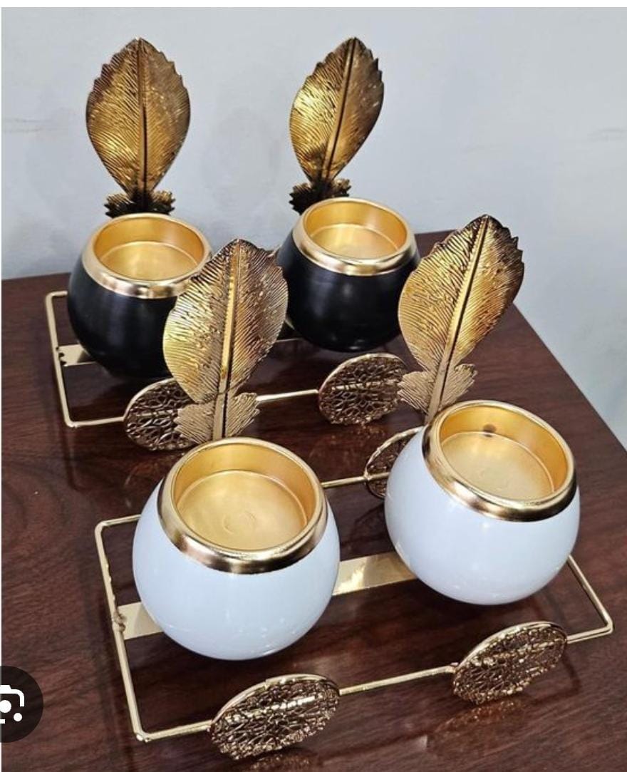 Ceramic 2in1 Candle Holder Gold Leaf Black White