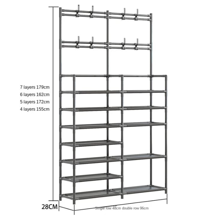 Multi functional double row shoe rack