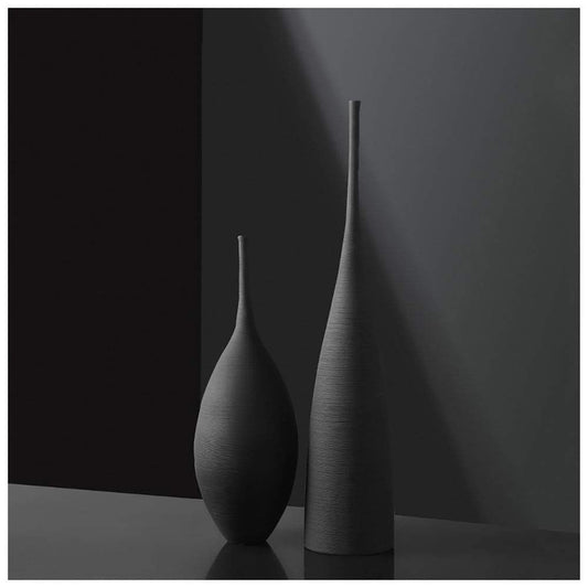 Luxury 2pc black brushed decor vases