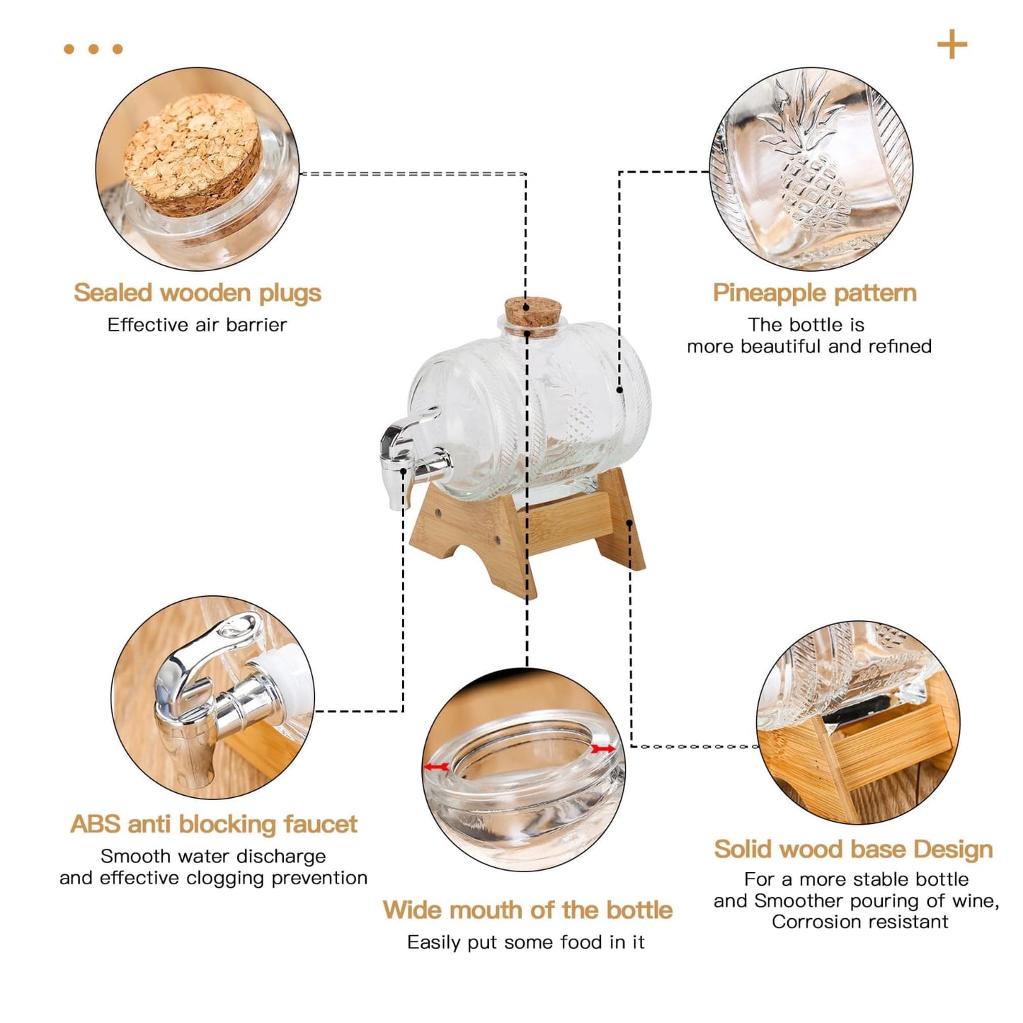 Horizontal glass drum barrel dispenser