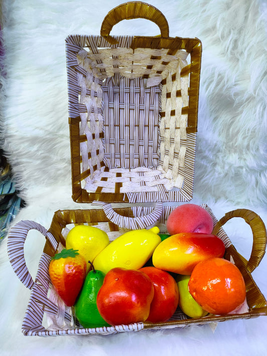 Woven serving tray with handles