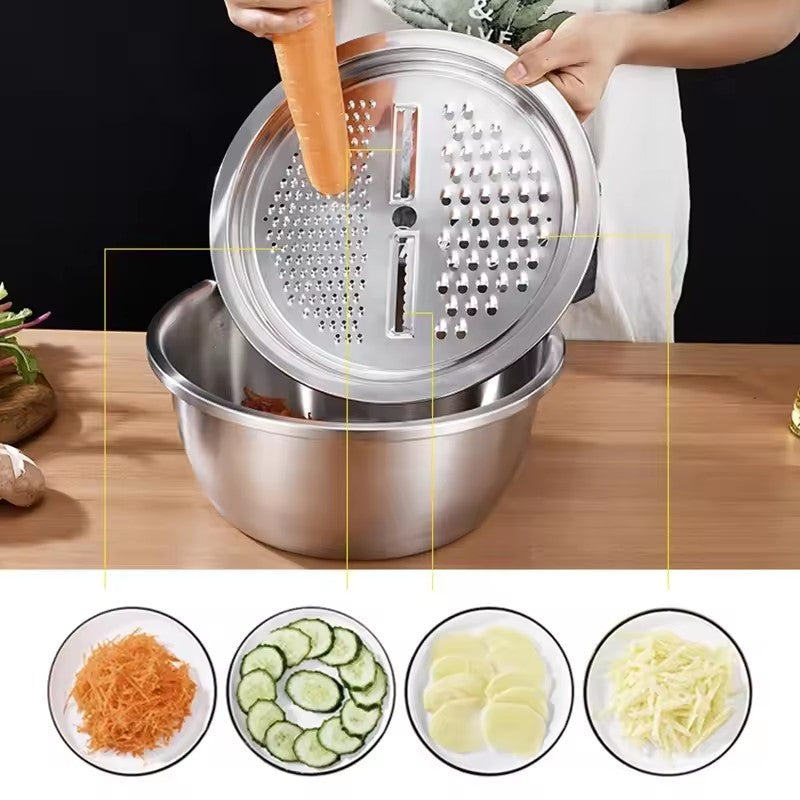 26cm 4PCS Set 304 colander Stainless Steel Bowl with Lid, Kitchen Cooking Salad Mixing Bowls Set Washing Drain Basket Soup Basin Strainer