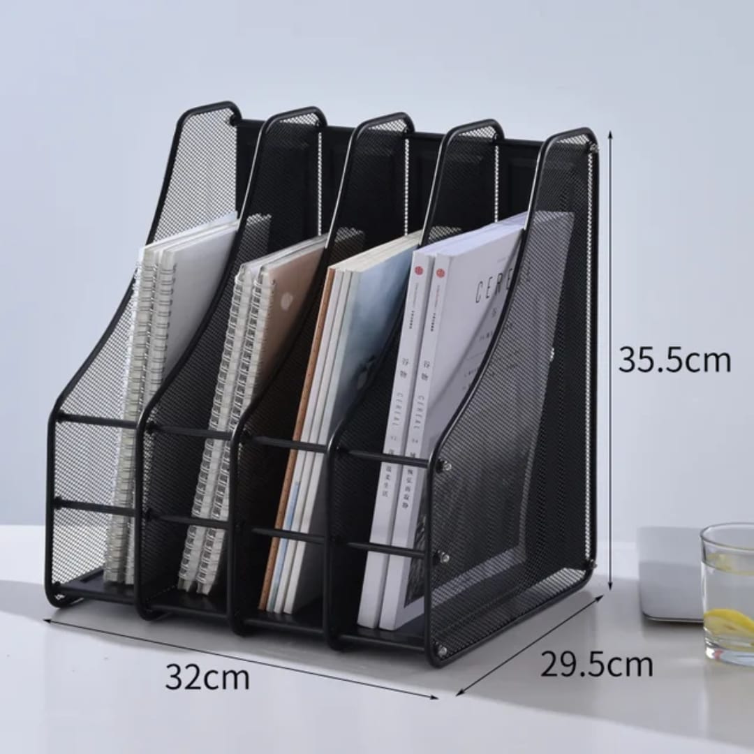 4 slot vertical metallic mesh desk file organizer