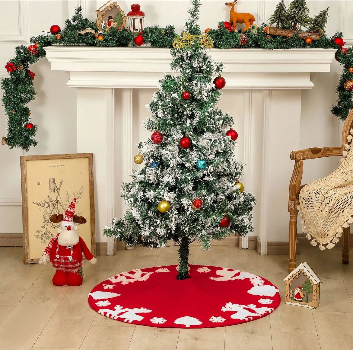Snowflake Reindeer Christmas tree skirt available in size