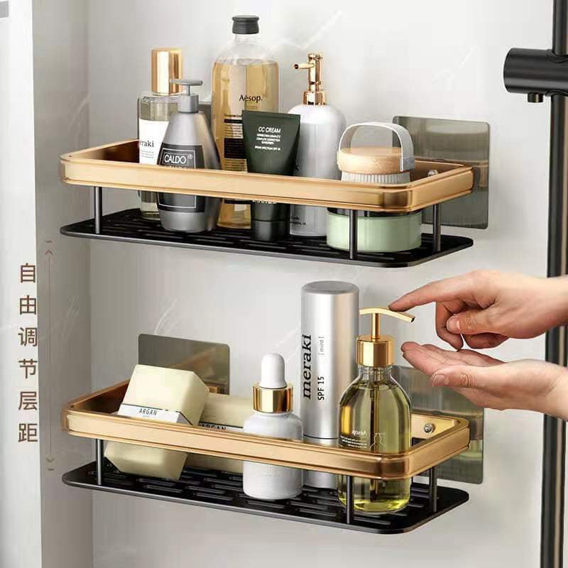 2pcs Aluminum Alloy Rectangular Shelf (black & gold)