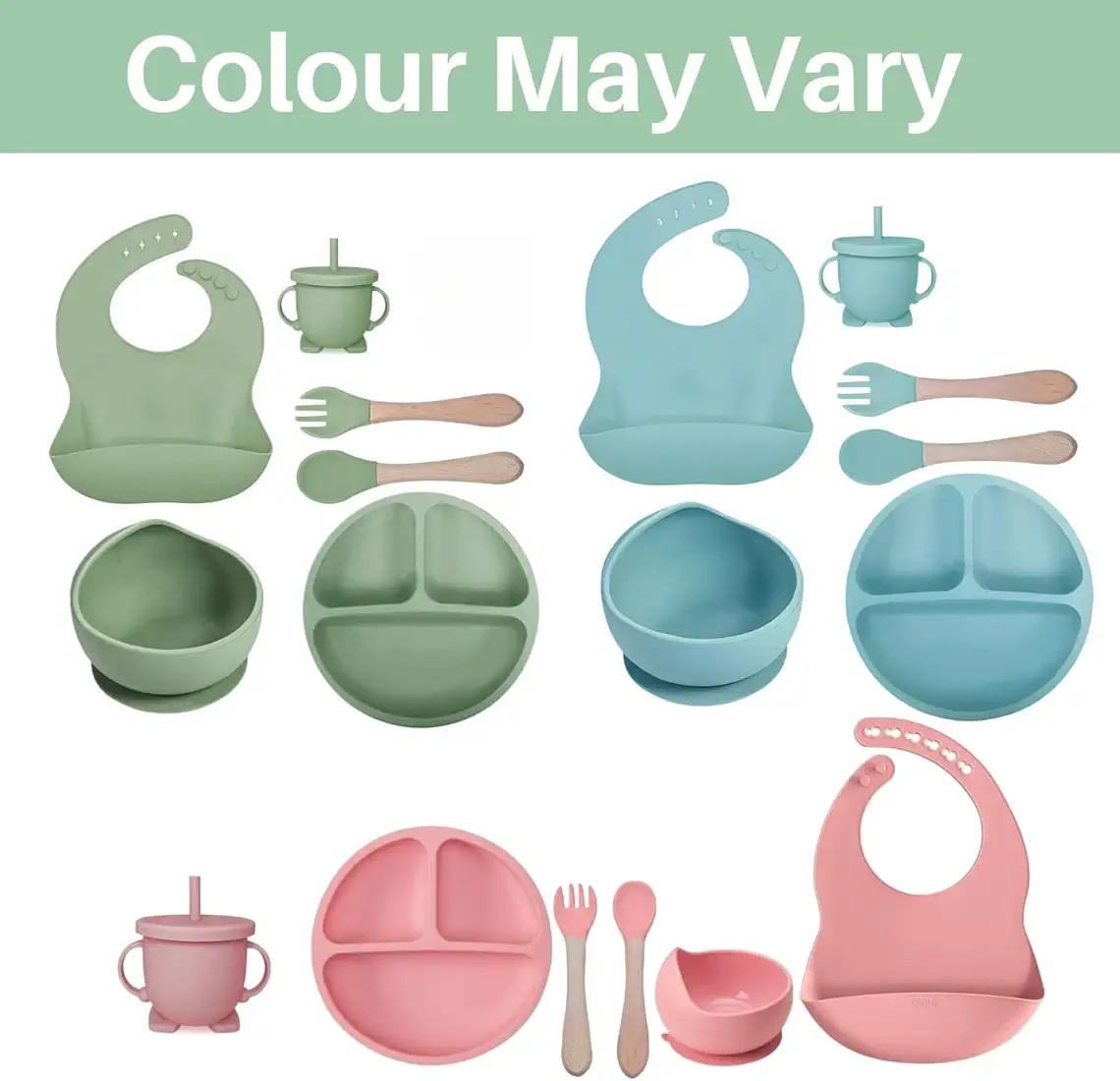 Silicone Baby Feeding Set with Suction Plate Bowl Bib Spoon Fork Cup | Food Grade BPA Free Baby Feeding Set for Self Feeding