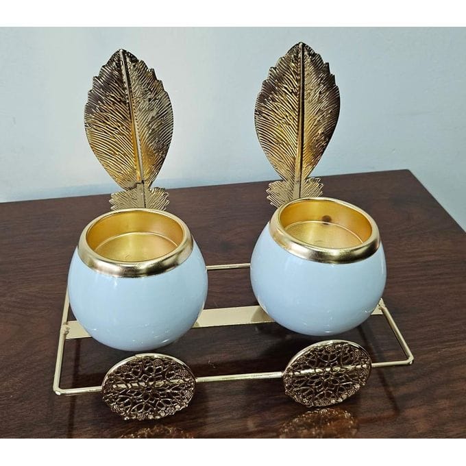 Ceramic 2in1 Candle Holder Gold Leaf Black White