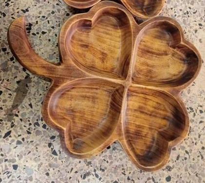 4 in 1 Leaf Clover Handcrafted Wooden Serving Tray