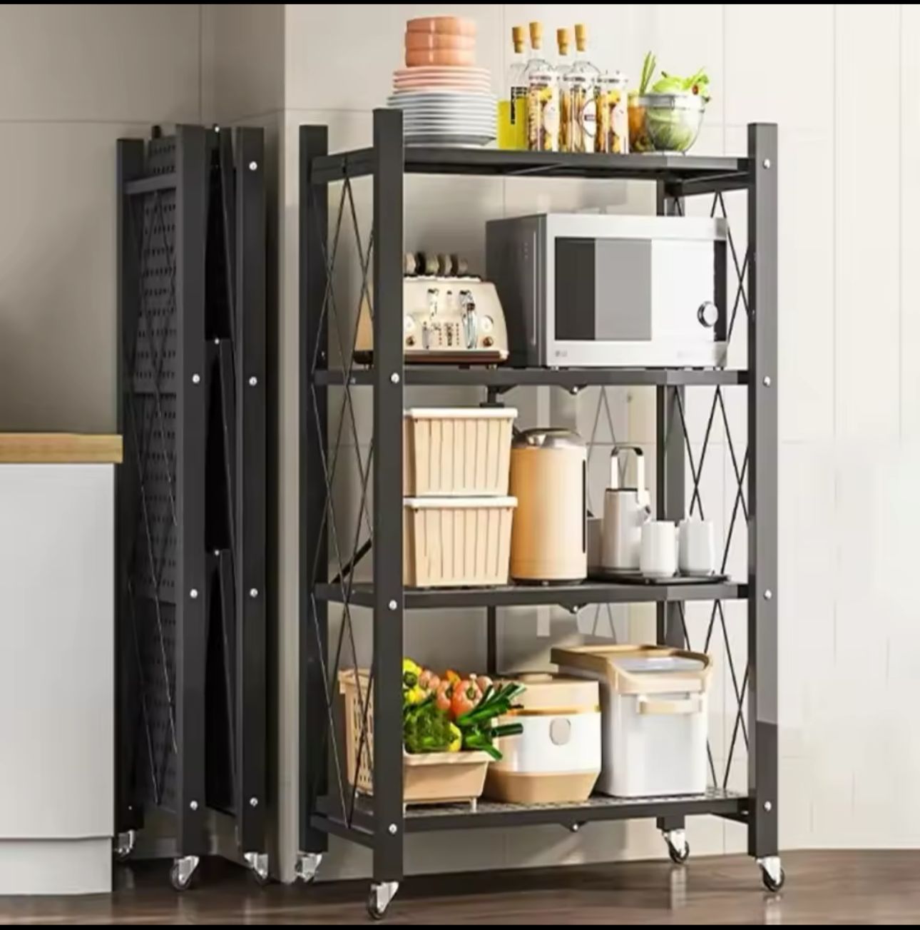 5_Tier Foldable Multipurpose Rack With Shelves & Wheels