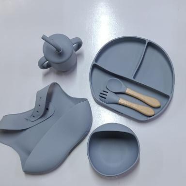 Silicone Baby Feeding Set with Suction Plate Bowl Bib Spoon Fork Cup | Food Grade BPA Free Baby Feeding Set for Self Feeding