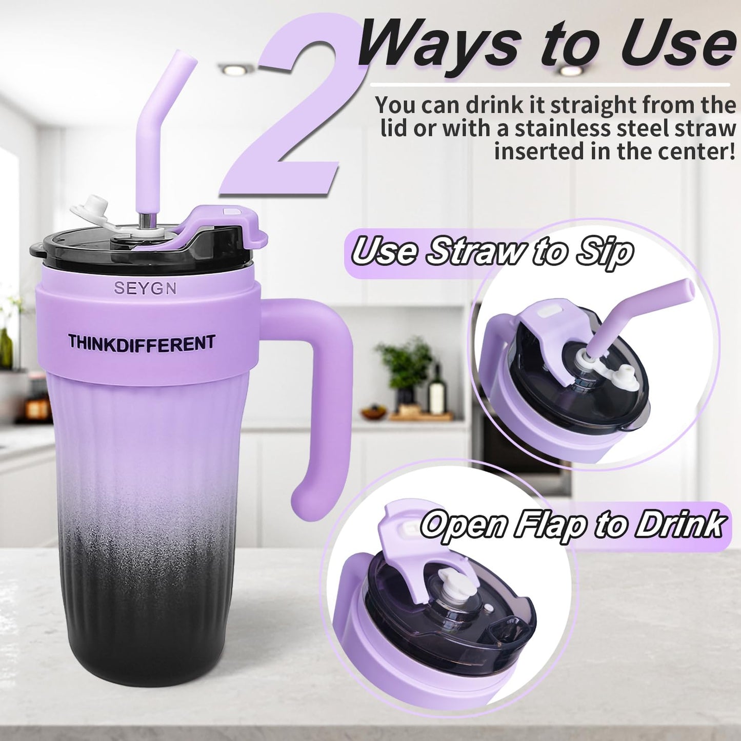860ml Insulated Tumbler with Handle |Spill Proof| Coffee cup Travel Car Thermos Cup,hot and cold vacuum  flask ,Water Bottle for Sport,Office,Ice Drink,Hot Beverage