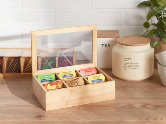 6 slots Bamboo wooden TEABAG ORGANISER  

*✅Water resistant and moisture proof..*