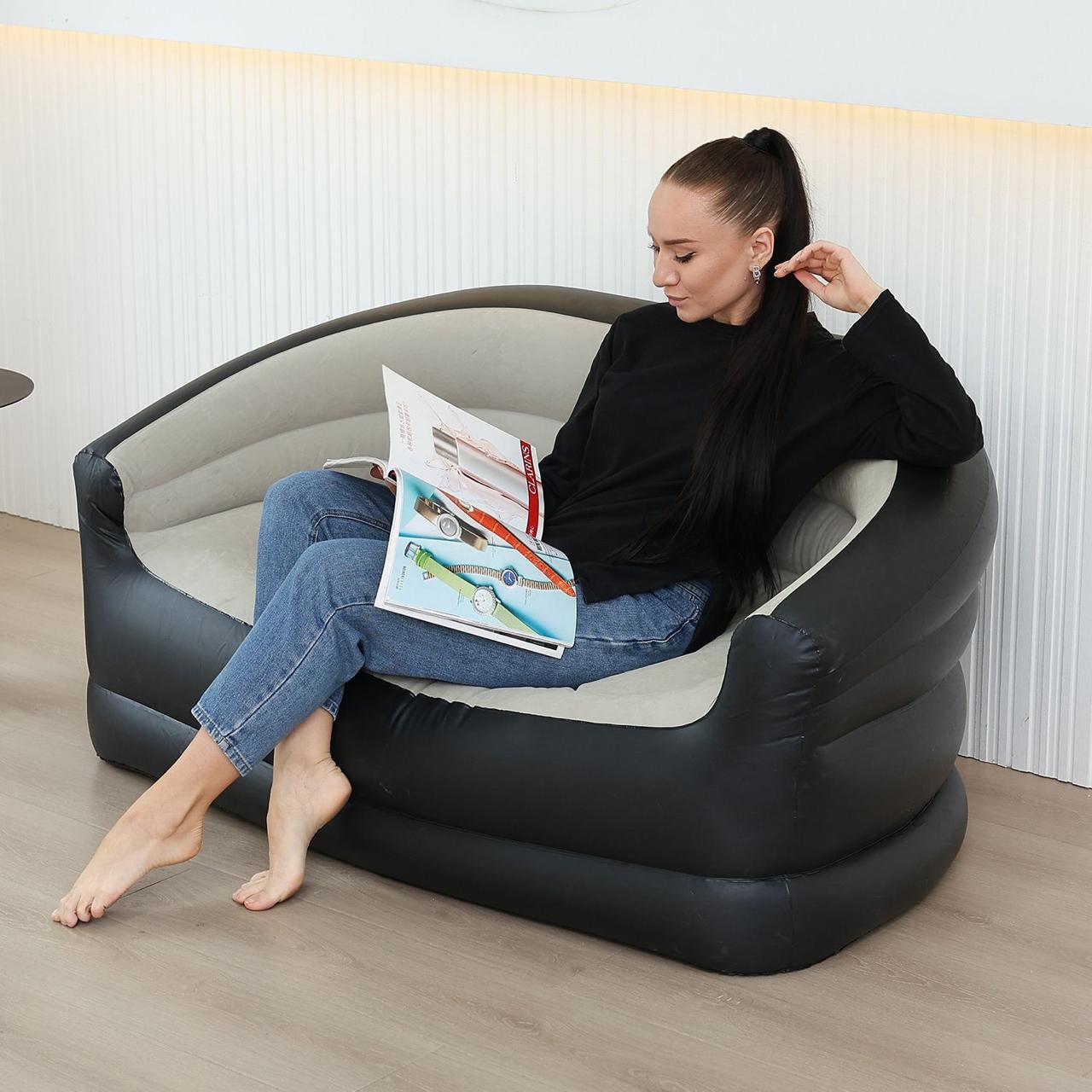 Inflatable 2 Seater Couch Blow Up Air Sofa with Comfort Flocked Surface