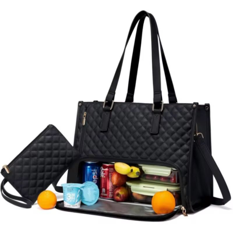 Quilted Large Capacity 15.6” Business Laptop Tote Bag with Insulated Lunch Compartment