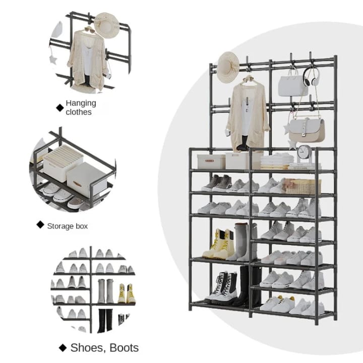 Multi functional double row shoe rack