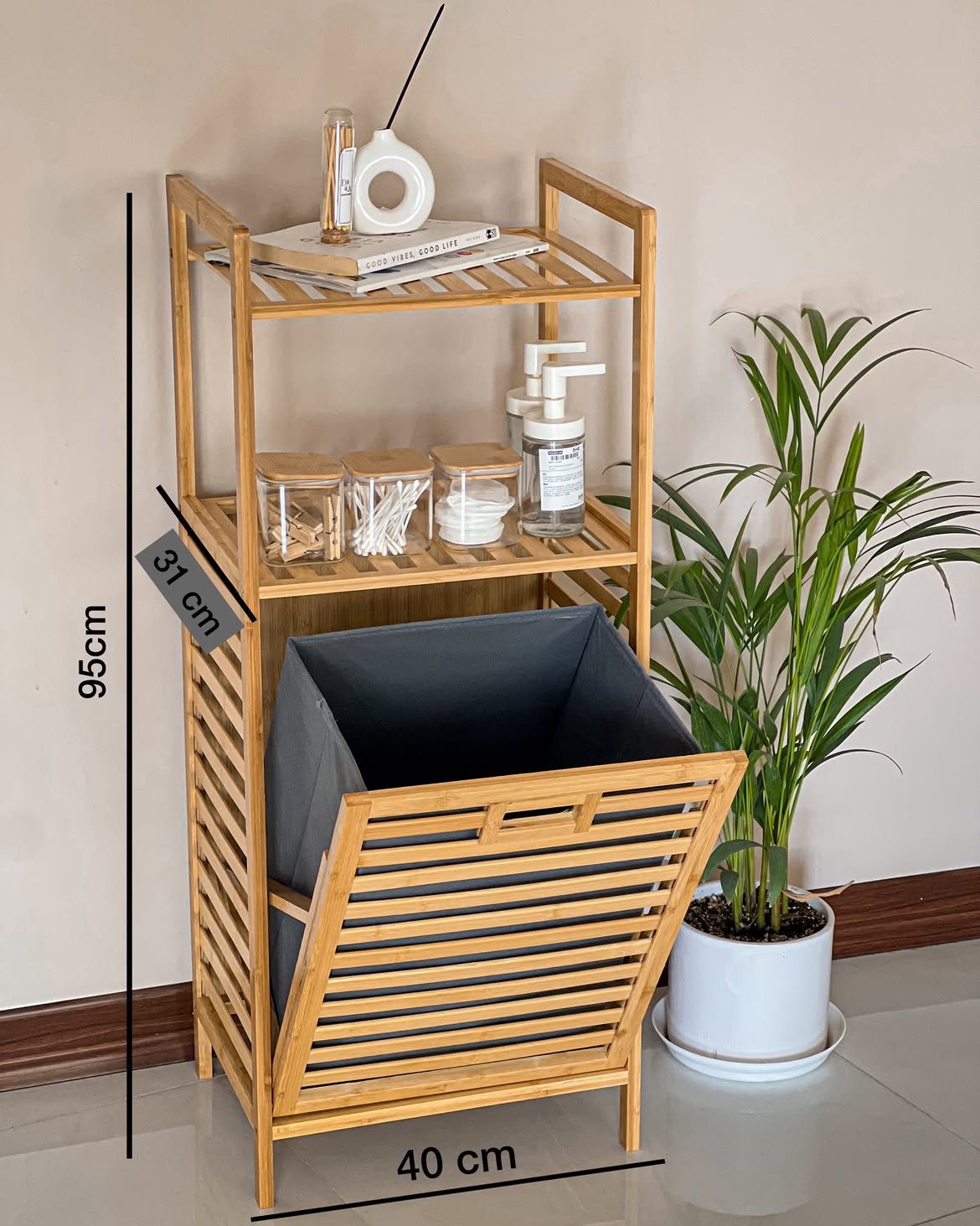 2-in-1 Bamboo Laundry Hamper + storage shelf