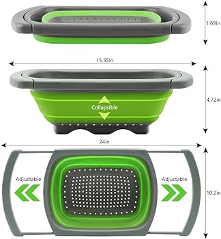 Rectangular expandable big handles collapsible colander drainer