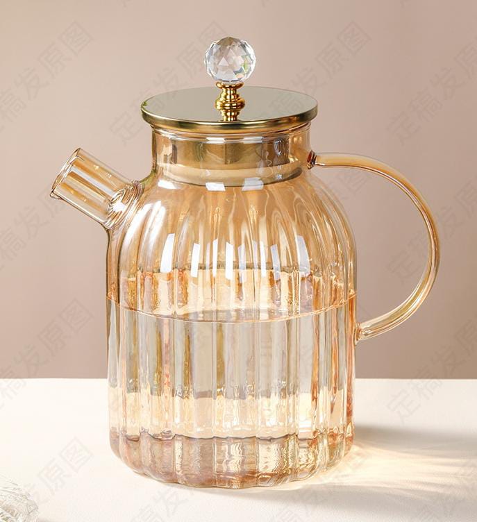 Amber pumpkin stripped Teapot