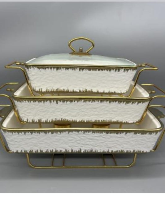 3pcs white  gold  ceramic chaffing dish