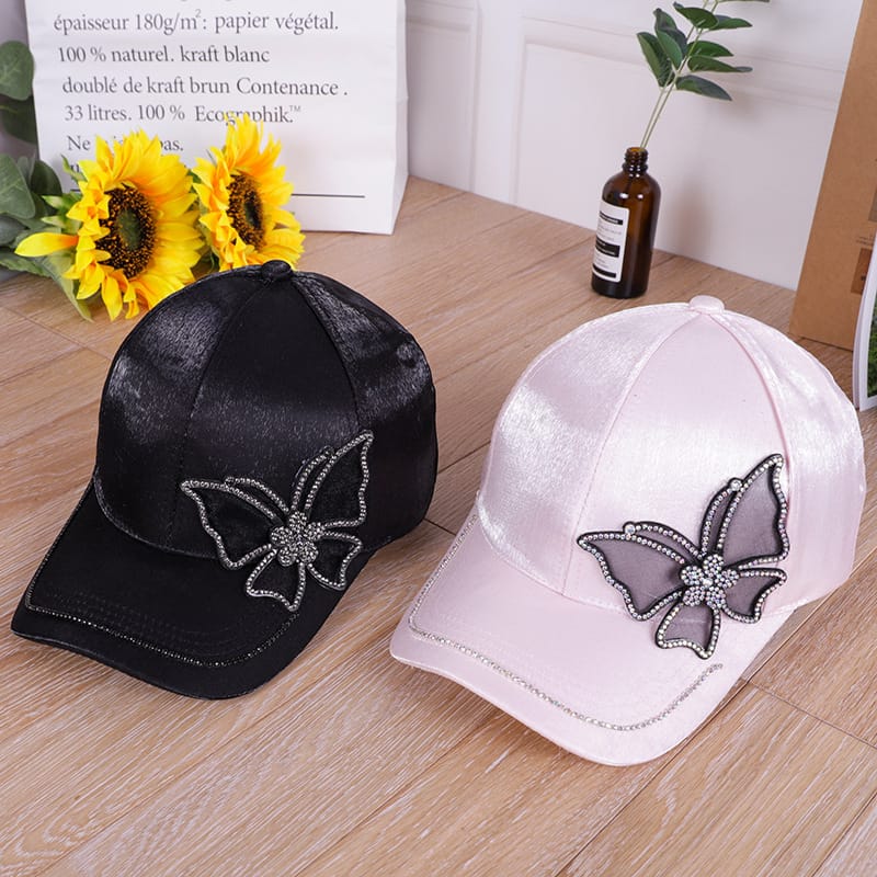 Shiny Rhinestone Butterfly Embroidery Women Baseball Cap