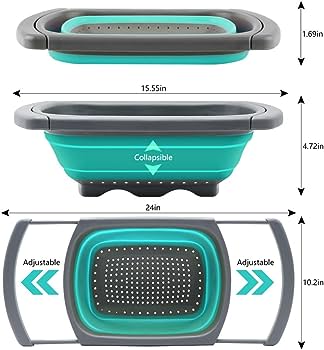 Rectangular expandable big handles collapsible colander drainer