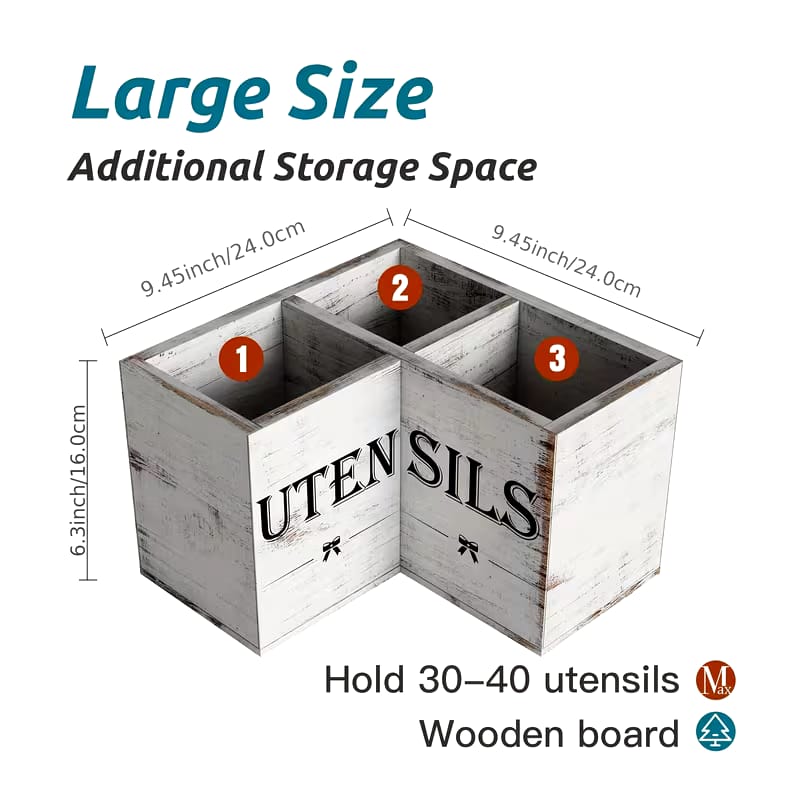 Wooden Kitchen Utensils Holder With A White Rustic Finish