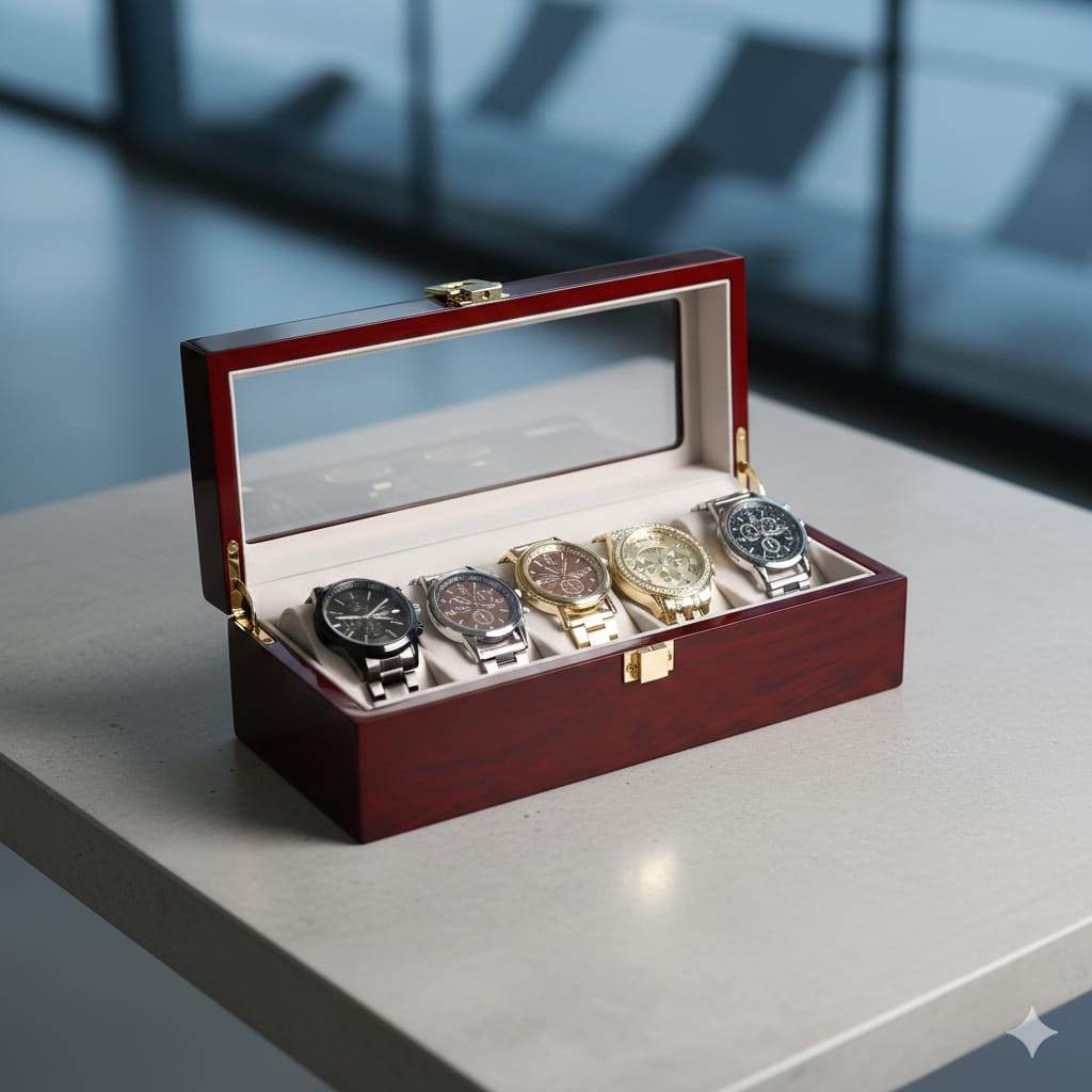Luxurious glossy  wooden watch case 5 slot /Home storage watch case /Travel watch organizer