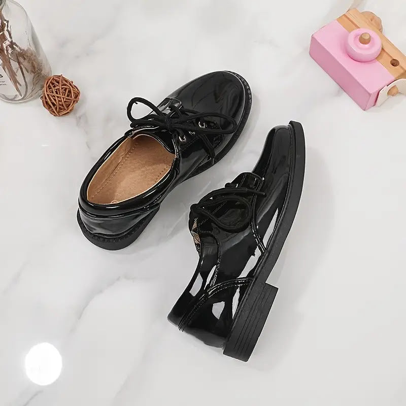 UNISEX HIGH-QUALITY BLACK PATENT LEATHER SCHOOL SHOES