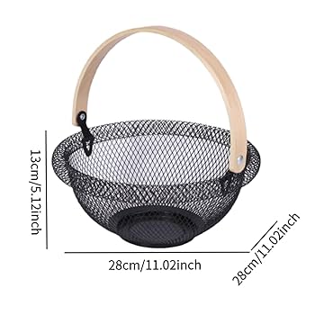 Brim rounded mesh fruit basket with bamboo handle
