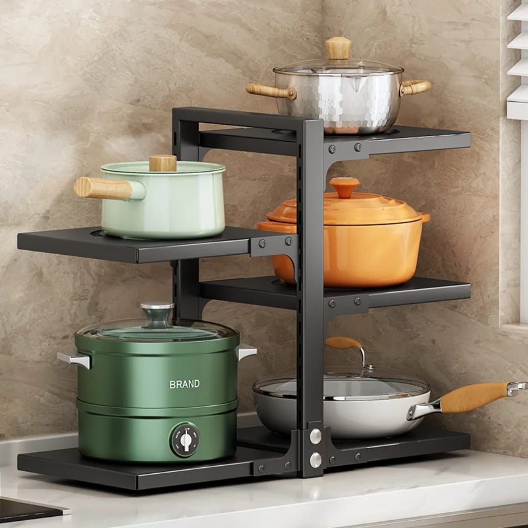 Multi-Layer Pot Storage Rack Adjustable Under Sink Pan Holders Kitchen Accessories Organizer Shelves Household Cabinet Racks