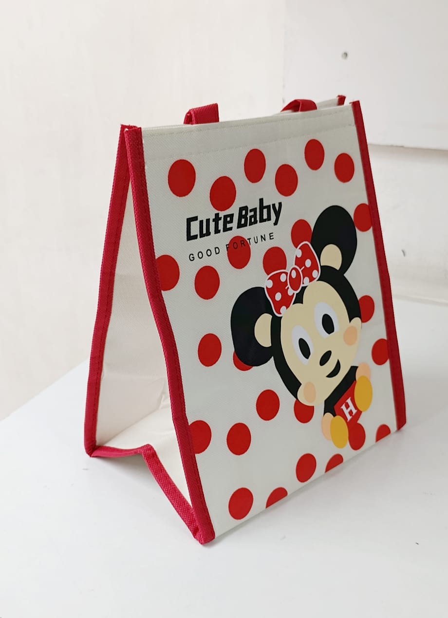 Disney Mickey Linen insulated lunch bag, With Flap Closure - Fashionable Cartoon Design Tote insulated lunch bag For Office, Students, Women