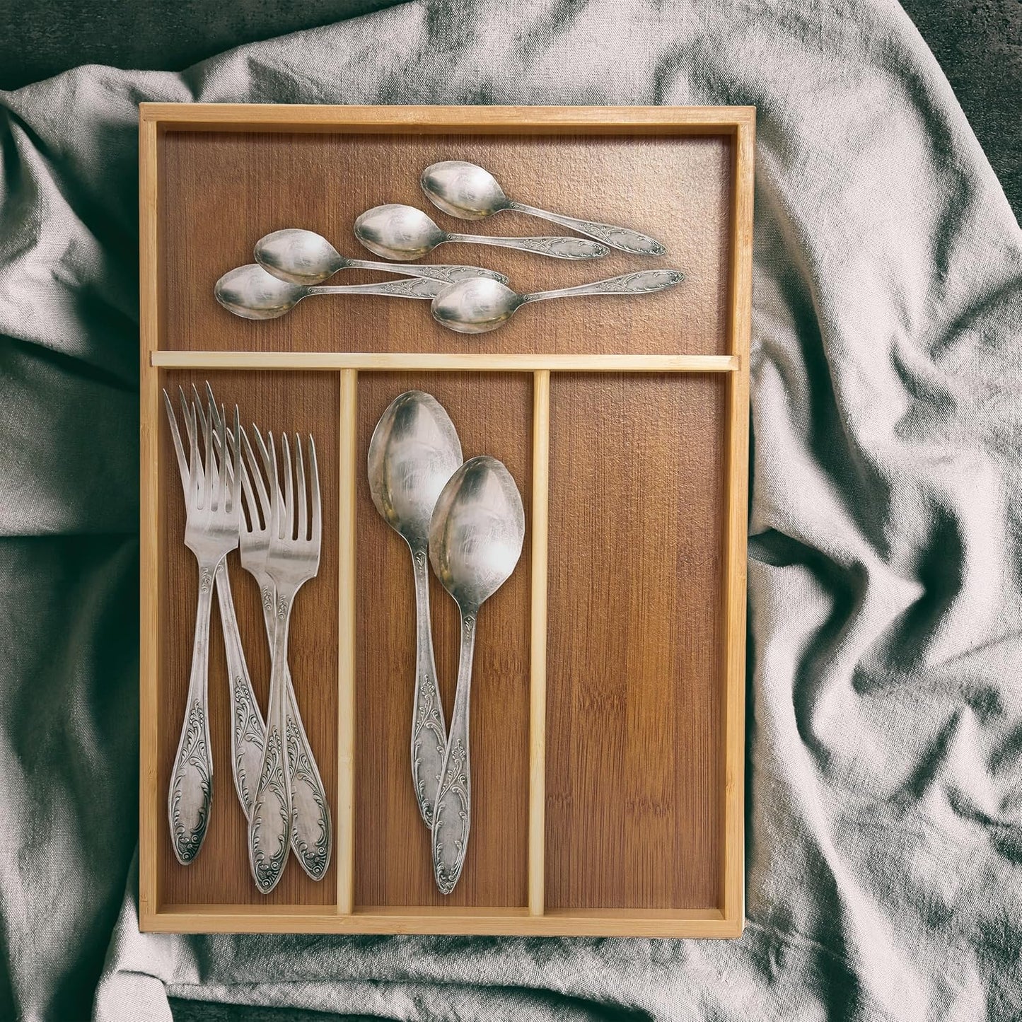 Bamboo Cutlery Tray With 4 Slots