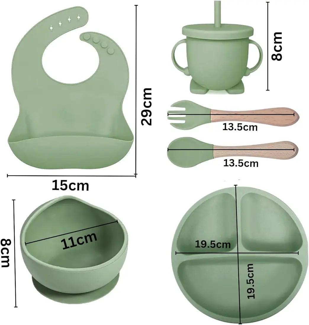 Silicone Baby Feeding Set with Suction Plate Bowl Bib Spoon Fork Cup | Food Grade BPA Free Baby Feeding Set for Self Feeding