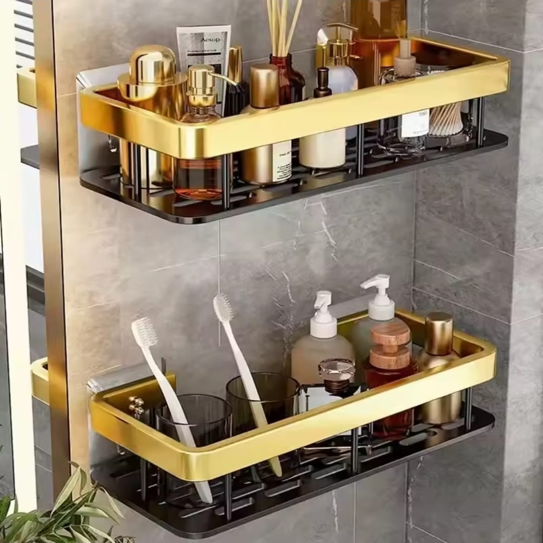 2pcs Aluminum Alloy Rectangular Shelf (black & gold)