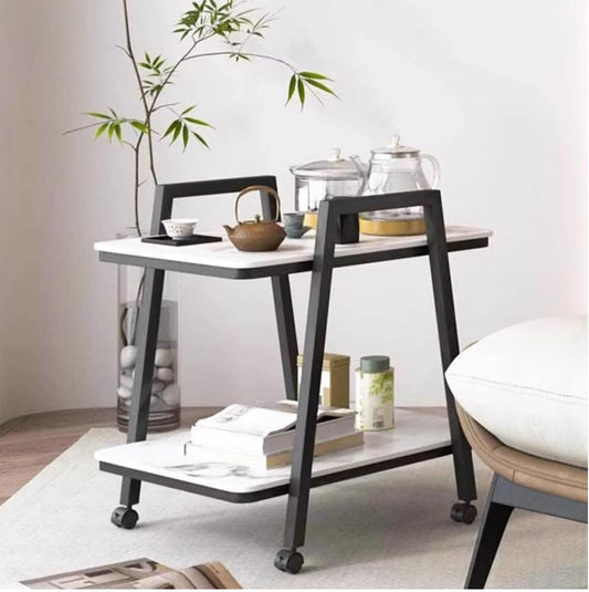 Rolling End Table,Mobile Side Table,2-Tier Rolling Side Table with Storage Shelves