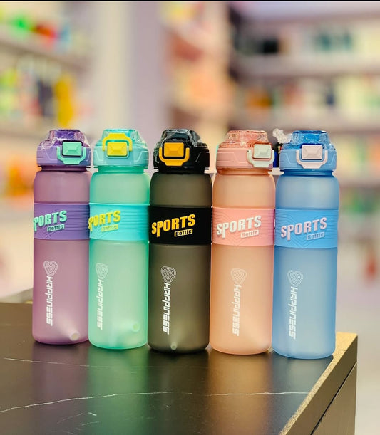 1000ml Happiness Plastic Sports Bottle, 5 Assorted Colors, perfect for workouts and outdoor activities, Modern design with pop-up spout and locking cap, easy to drink from and carry