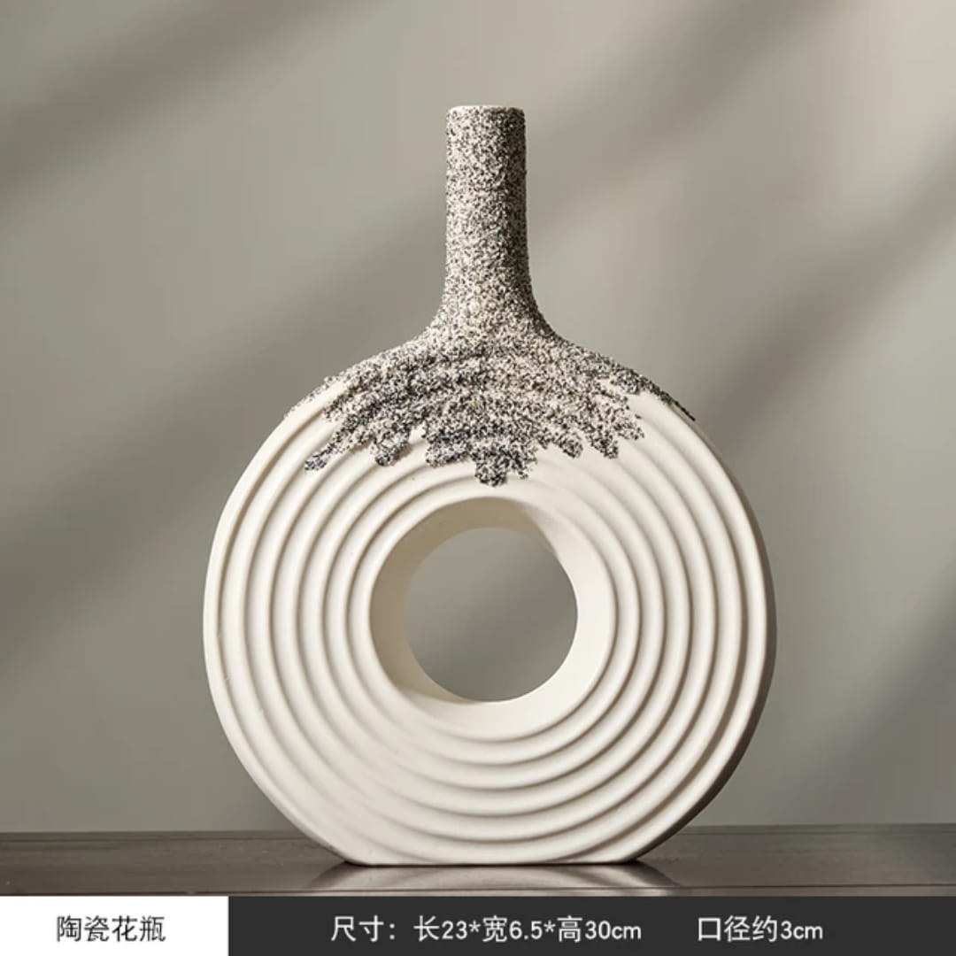 DECORATIVE TEXTURED WHITE CERAMIC VASE