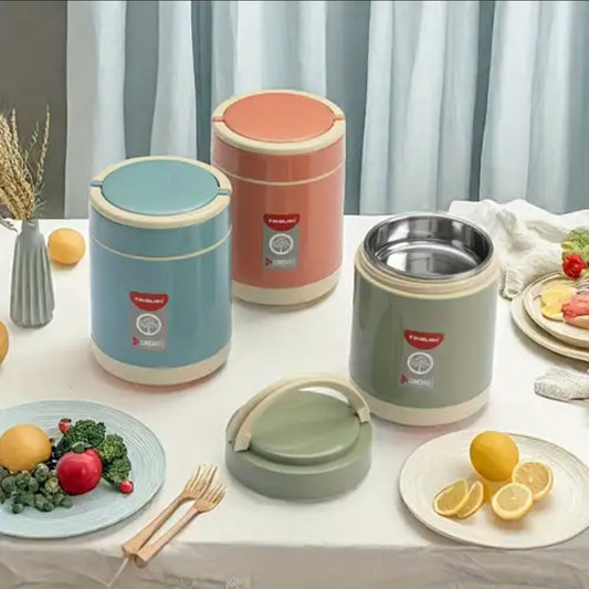 1.4L Thermoware Double Wall Insulated lunch box, Hot Meal Stainless Steel inside Container, Food Lunch Box Tiffin with 2 plastic compartment lunch box, two compartments lunchbox,  two insert lunchbox